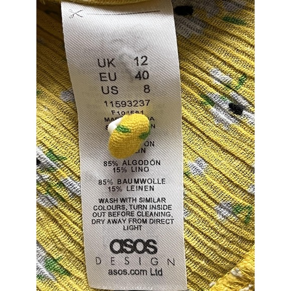 ASOS DESIGN Mini Dress Womens 8 Yellow Floral Deep V Smocked Sundress Ruffle - Picture 10 of 11